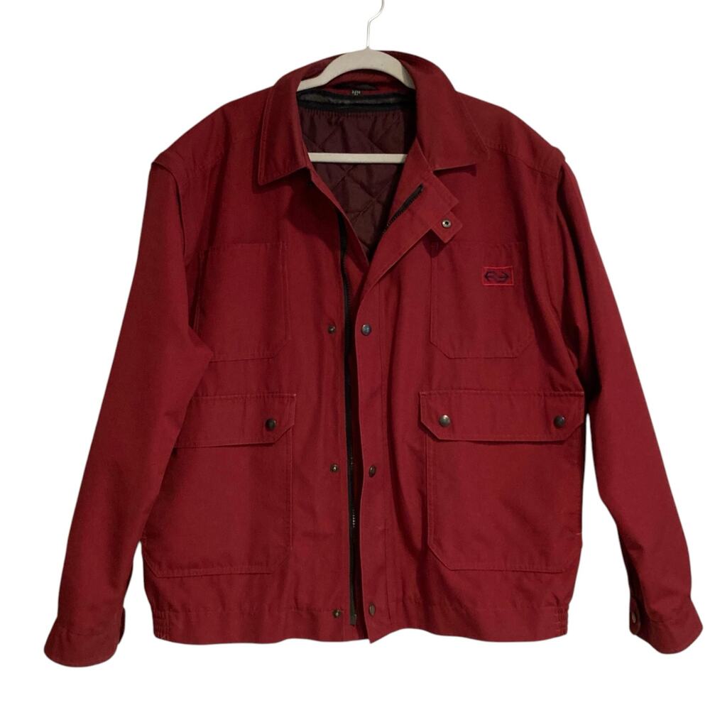 Y2K Rust Red Military Polyester Lined Convertible Vest Chore Coat Size Medium
